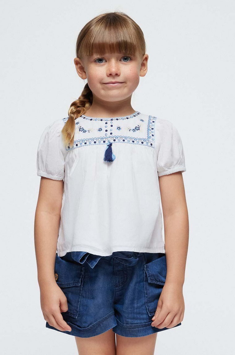 Mayoral bluzka bawełniana dziecięca kolor biały z aplikacją