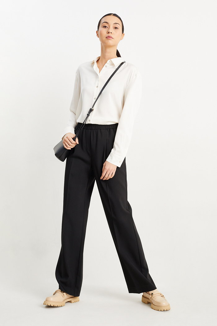 C&A Spodnie materiałowe-wysoki stan-straight fit, Czarny, Rozmiar: 36