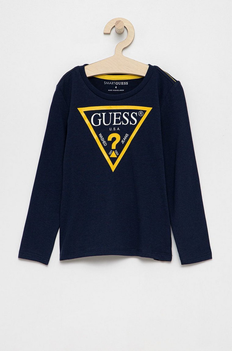 Guess Longsleeve dziecięcy kolor granatowy z nadrukiem