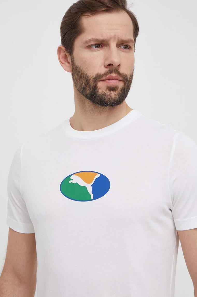Puma t-shirt bawełniany męski kolor biały z nadrukiem 680183