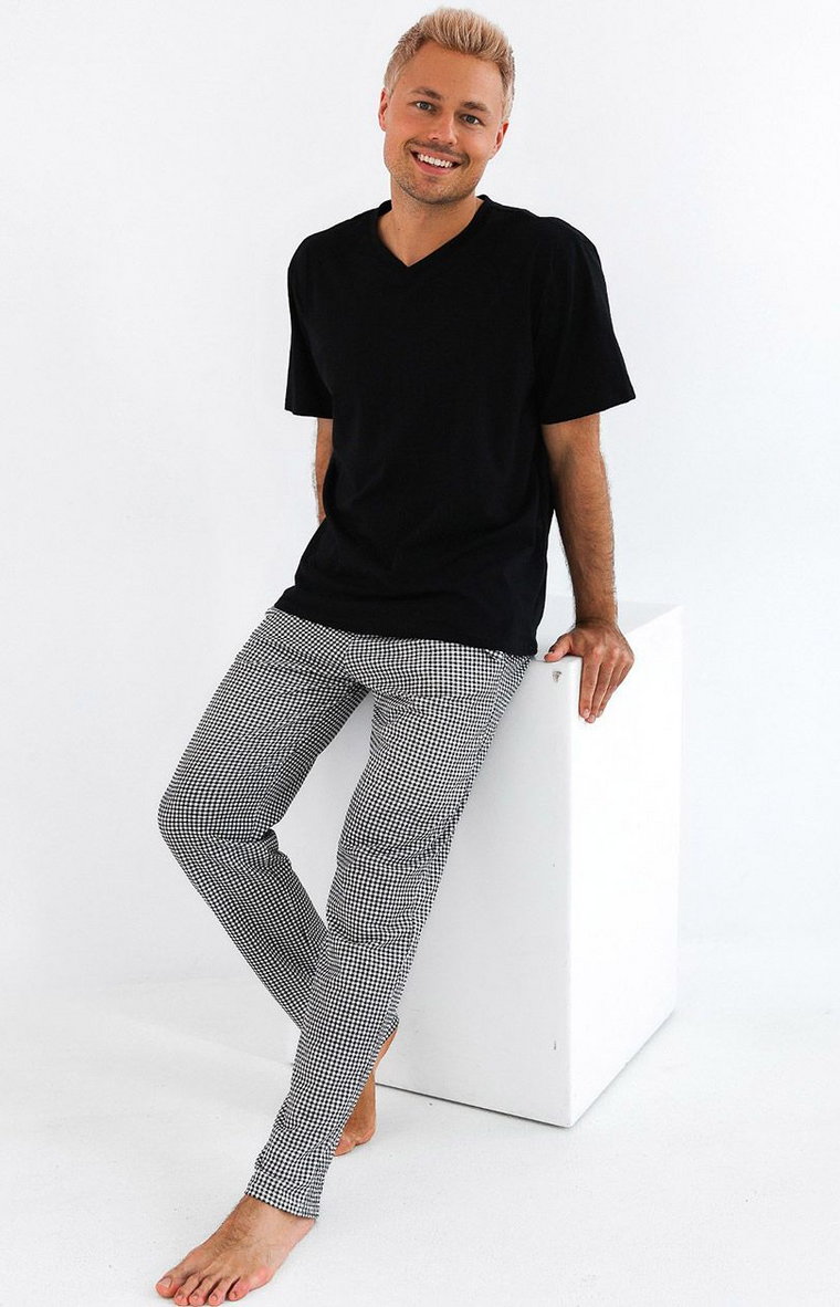 Bawełniana piżama męska Pedro, Kolor czarno-biały, Rozmiar M, SENSIS