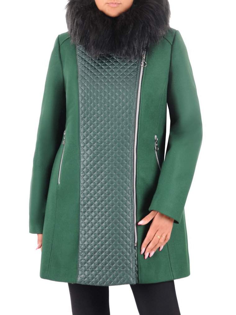 Zielony płaszcz damski z futerkowym kapturem 36648