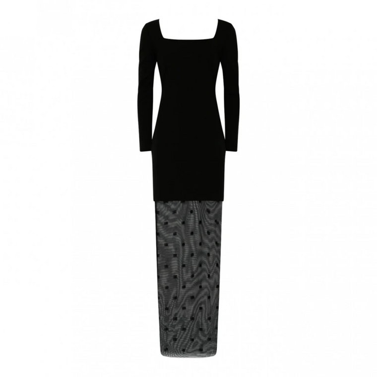 Elegancka Czarna Długa Sukienka z Tiulu Givenchy