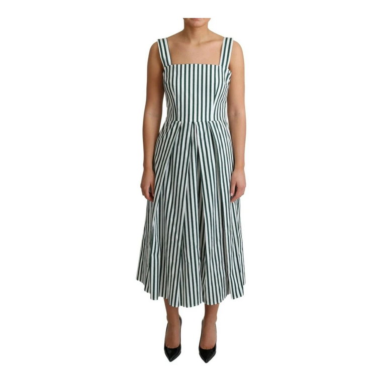 Green Striped Cotton A-Line Dress Dolce & Gabbana