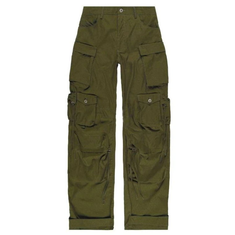 Fern-Zielone Spodnie z Szerokimi Nogawkami i Kieszeniami Cargo The Attico