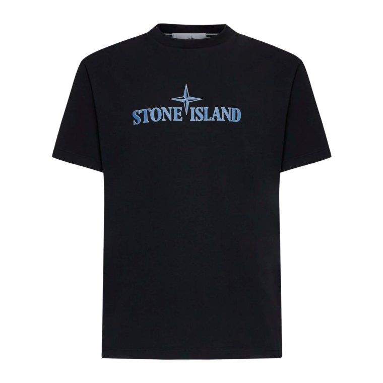 Czarna Bawełniana Koszulka z Niebieskim Logo Stone Island