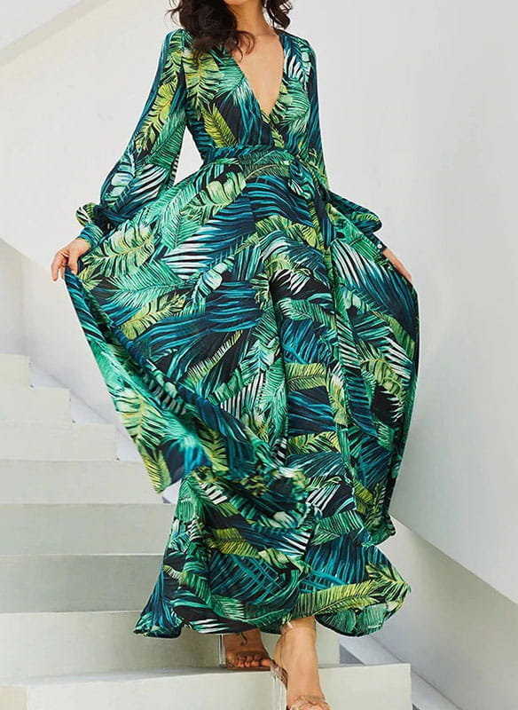 Sukienka maxi ze zwiewnym dołem i dekoltem w kształcie litery V