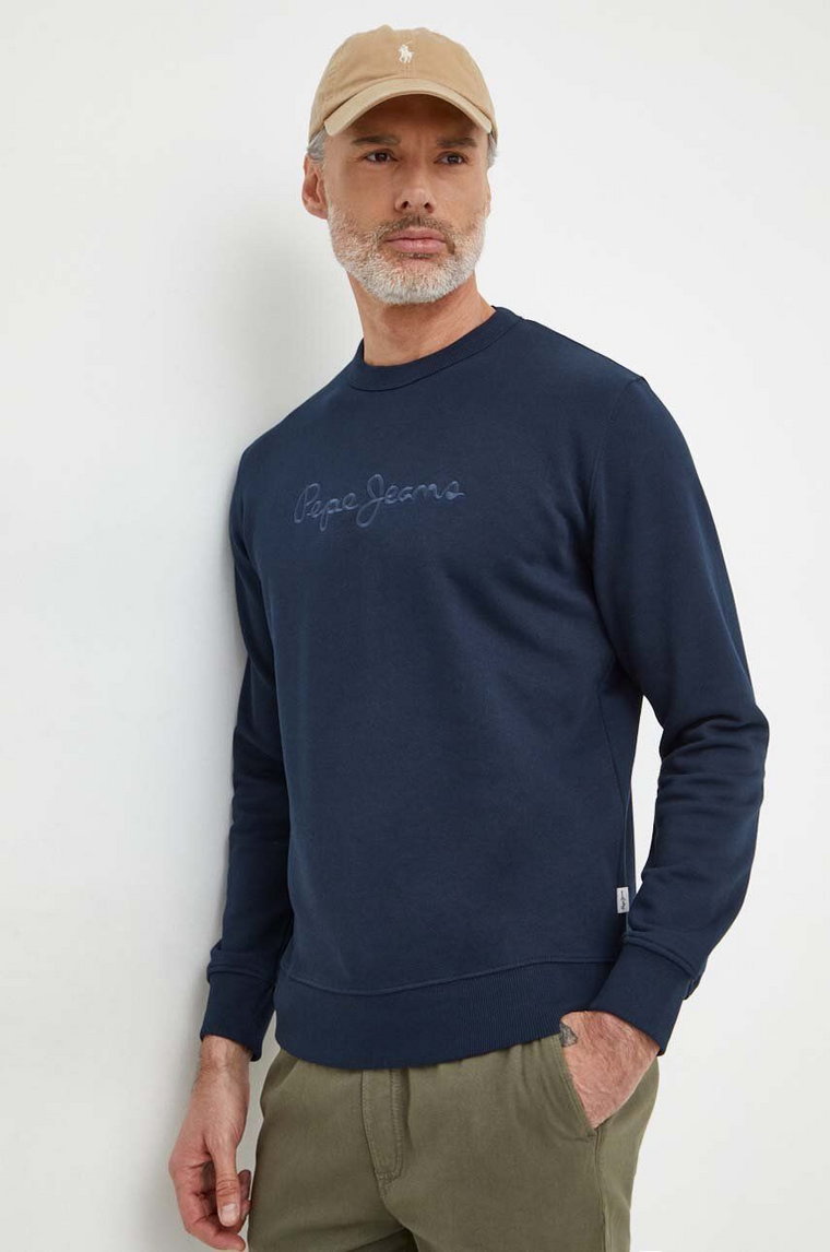 Pepe Jeans bluza bawełniana Joe Crew męska kolor granatowy z aplikacją PM582574