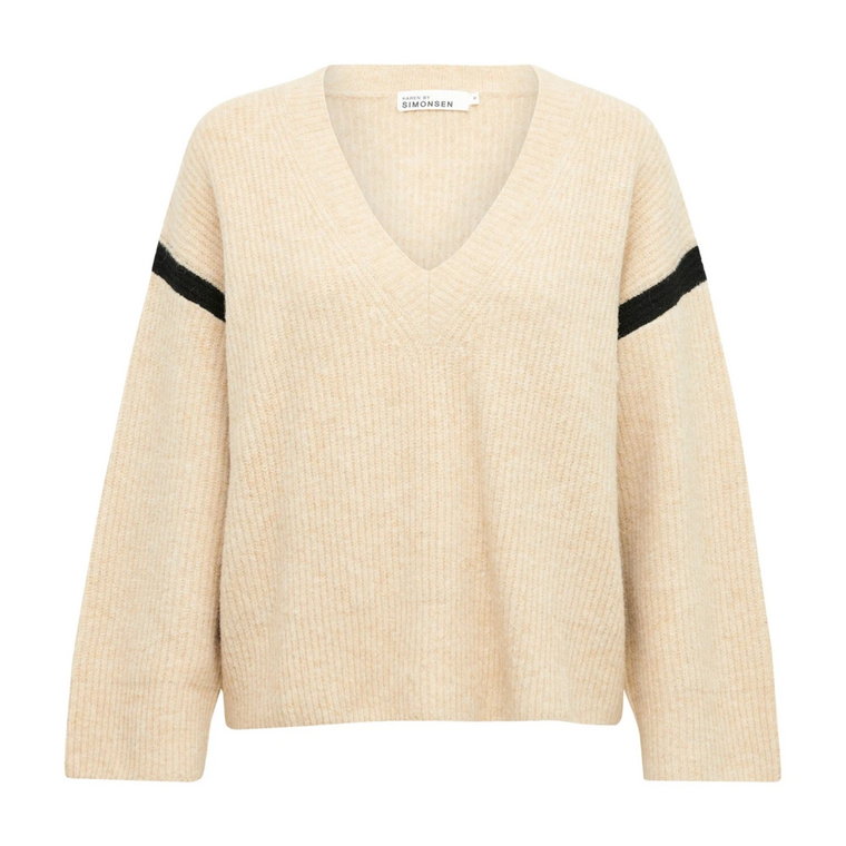 Rozciągliwy Sweter z Dekoltem w Szpic w Kolorze Wybielonego Piasku Karen by Simonsen
