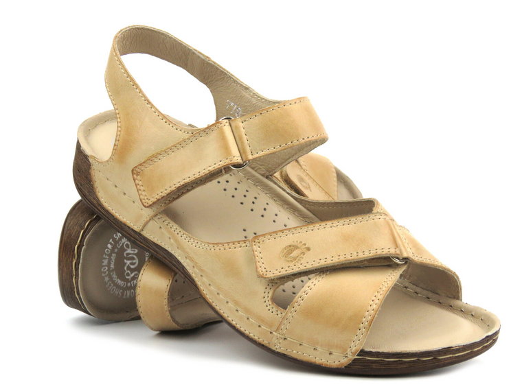 Wygodne sandały damskie skórzane - Waldi 778A, beżowe