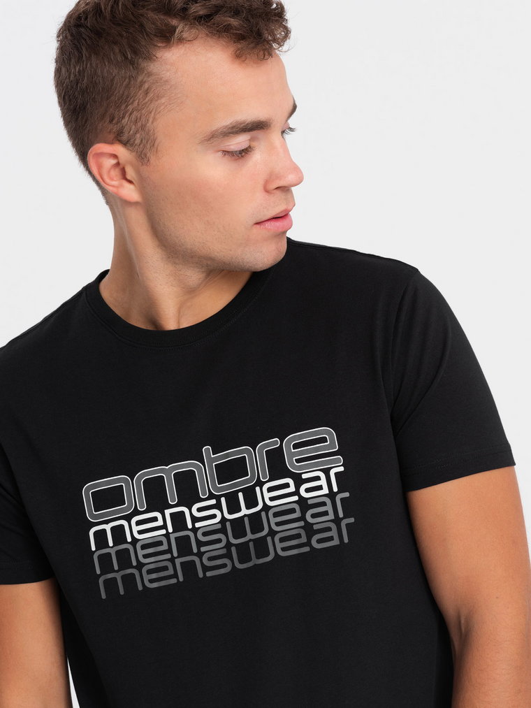 T-shirt męski bawełniany z nadrukiem - czarny V3 OM-TSPT-0160