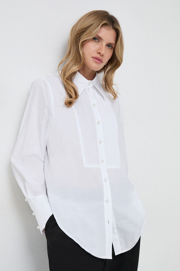 Custommade koszula bawełniana damska kolor biały regular z kołnierzykiem klasycznym