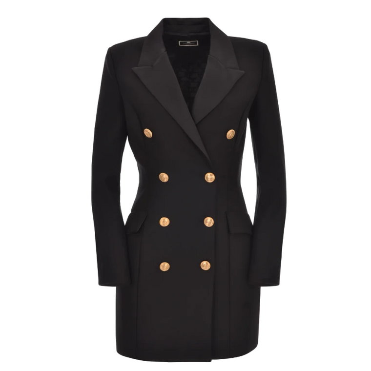 Czarny Dwurzędowy Robe-Manteau Elisabetta Franchi