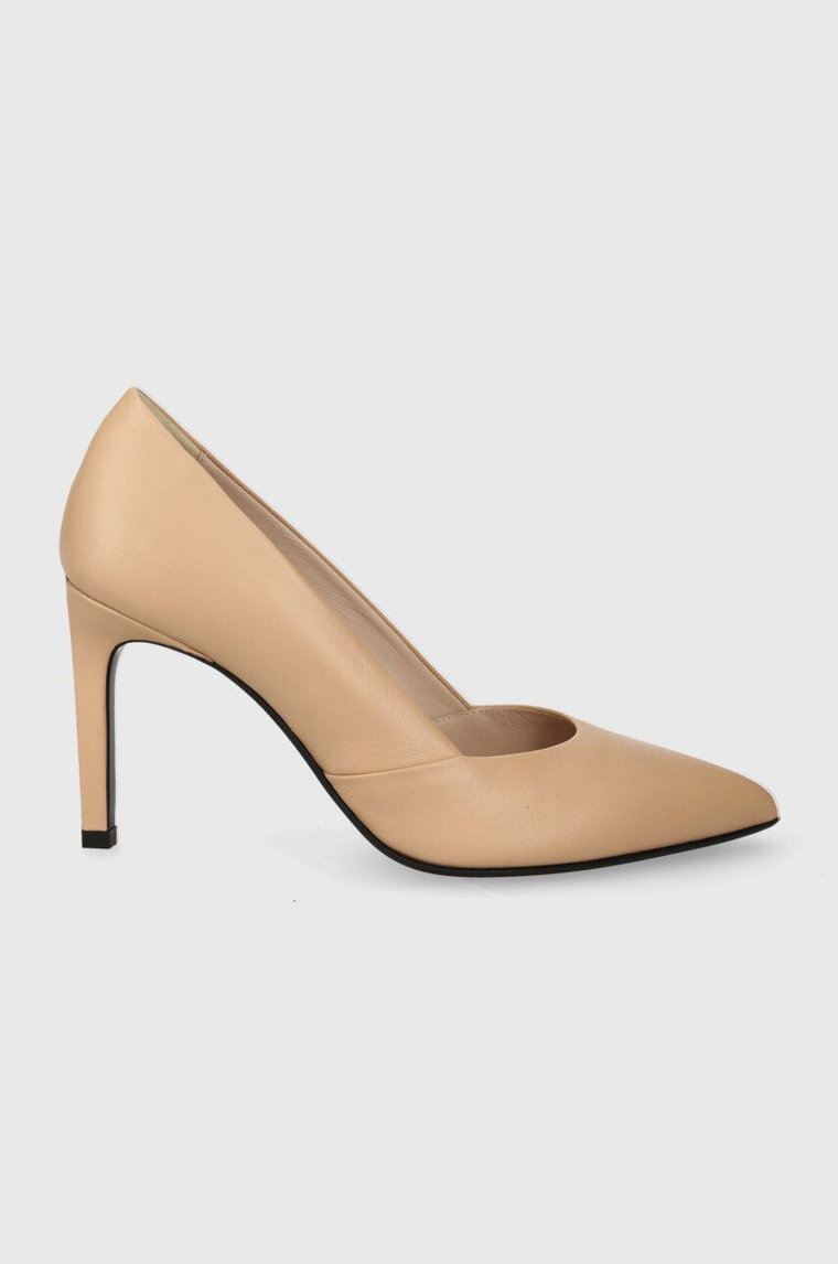 Calvin Klein szpilki skórzane HEEL PUMP 90 LEATHER kolor beżowy HW0HW01928