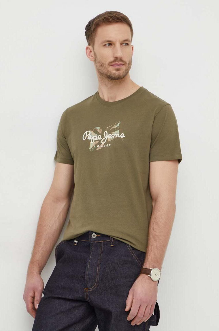 Pepe Jeans t-shirt bawełniany Count męski kolor zielony z nadrukiem