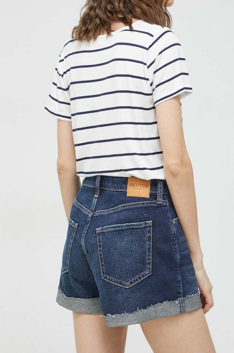 Hollister Co. szorty jeansowe damskie kolor granatowy gładkie high waist