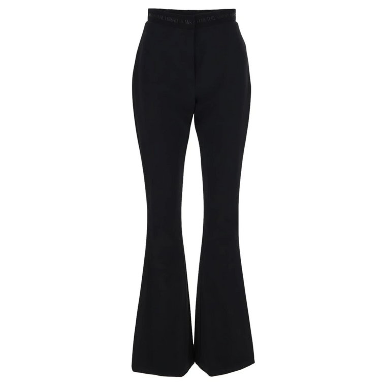 Czarne Spodnie z Rozszerzanymi Nogawkami i Elastycznym Pasem z Logo Versace Jeans Couture