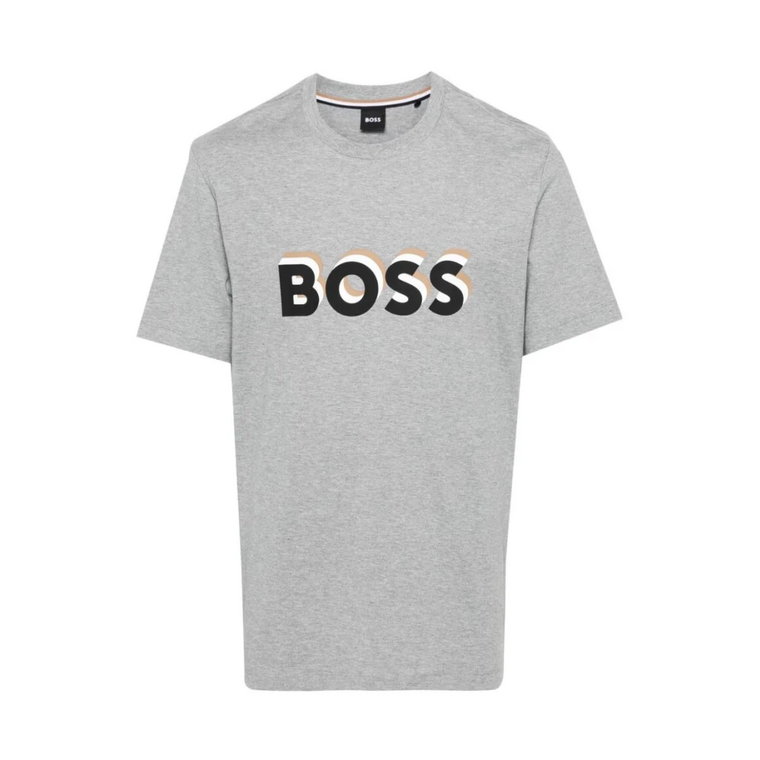 Szara Bawełniana Koszulka z Logo Hugo Boss