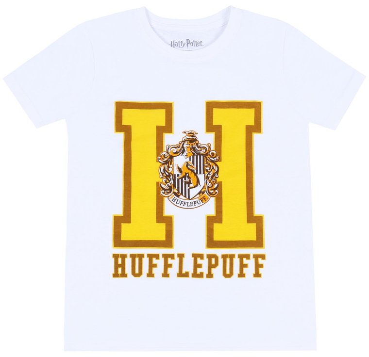 Biała koszulka, t-shirt z żółtym nadrukiem Hufflepuff HARRY POTTER 13-14 lat 164 cm