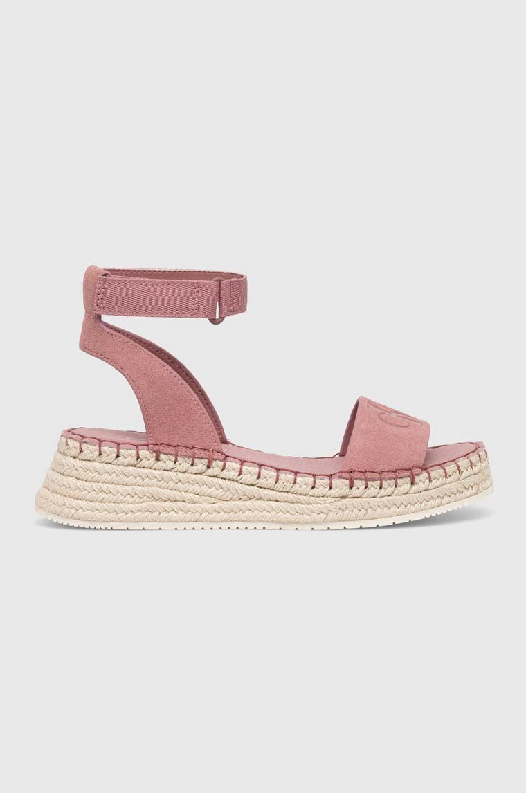 Calvin Klein Jeans sandały SPORTY WEDGE ROPE SU CON damskie kolor różowy na platformie YW0YW00977