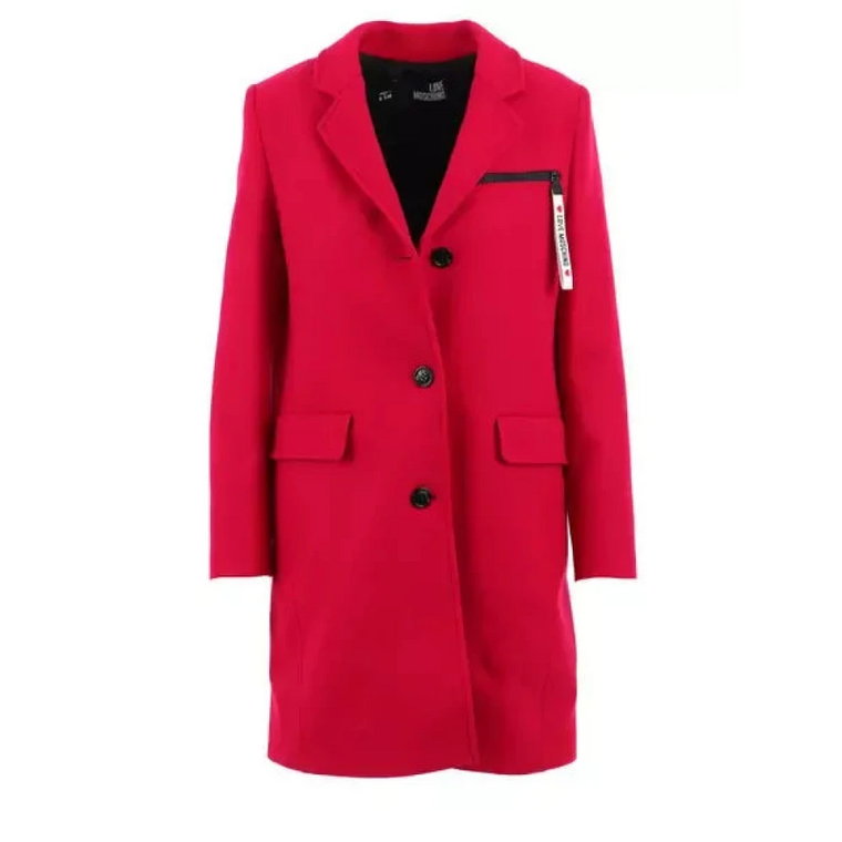 Czerwony wełniany płaszcz z podwójnym przodem Love Moschino