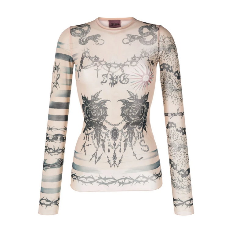 Wielokolorowy T-shirt z tatuażem Jean Paul Gaultier