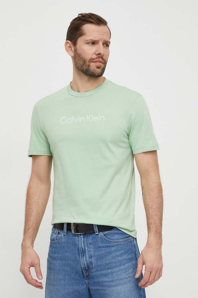 Calvin Klein t-shirt bawełniany męski kolor zielony z nadrukiem