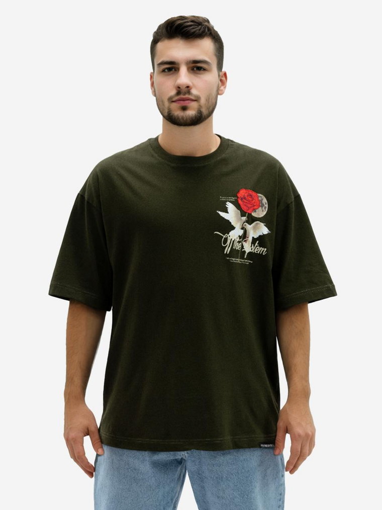 Koszulka Z Krótkim Rękawem Oversize Męska Olive Plus Eighteen Rose