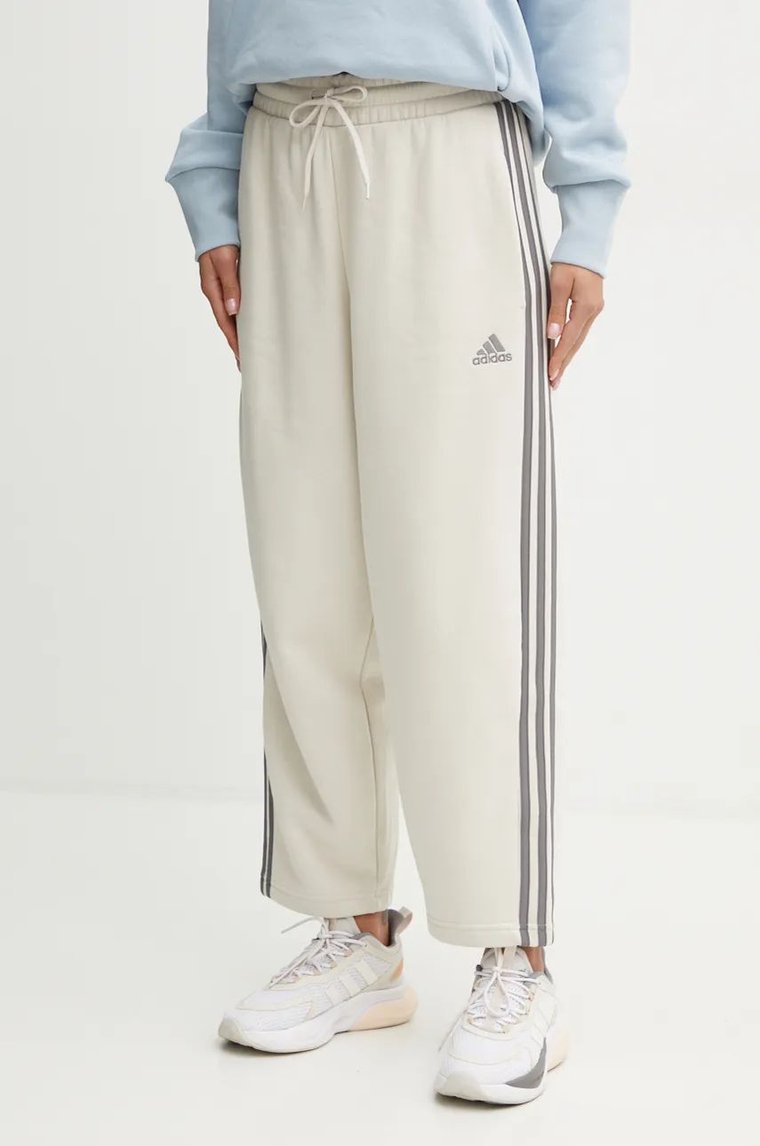 adidas spodnie dresowe Essentials kolor beżowy szerokie high waist IY1744