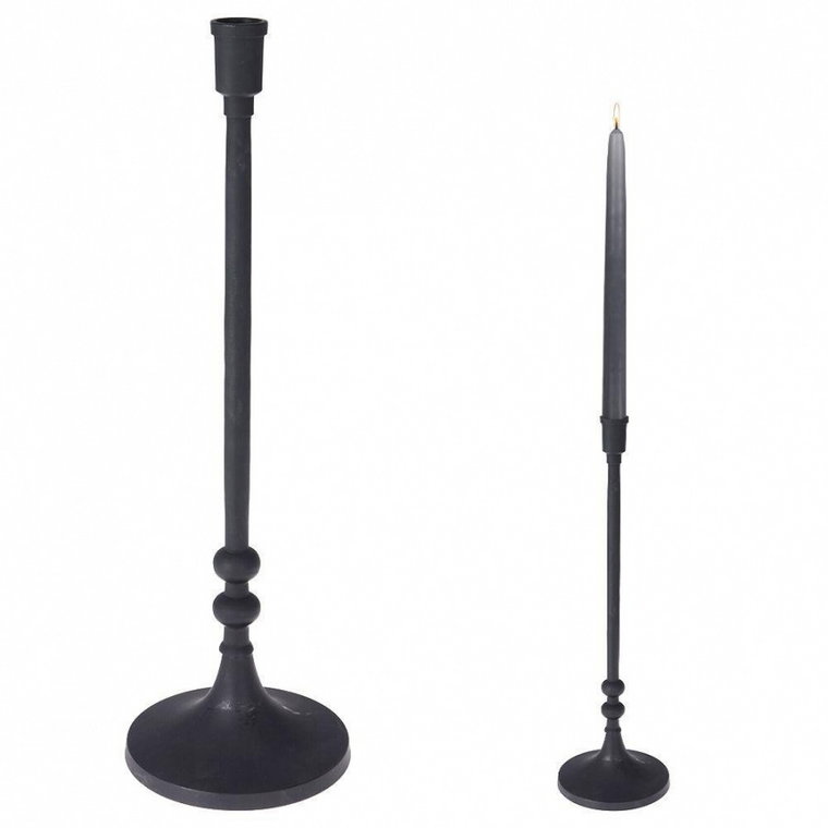 Świecznik aluminiowy stojak podstawka na długą świecę świeczkę czarny loft 41 cm kod: O-569236