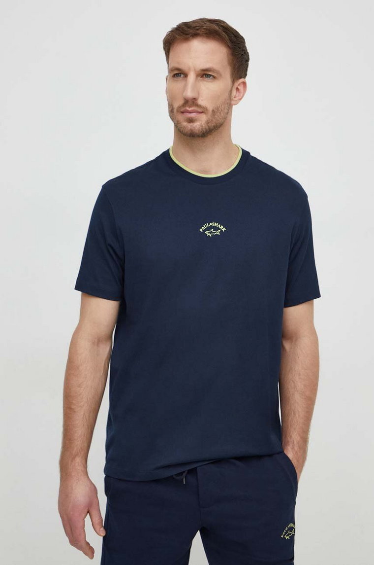 Paul&Shark t-shirt bawełniany męski kolor granatowy z nadrukiem 24411055