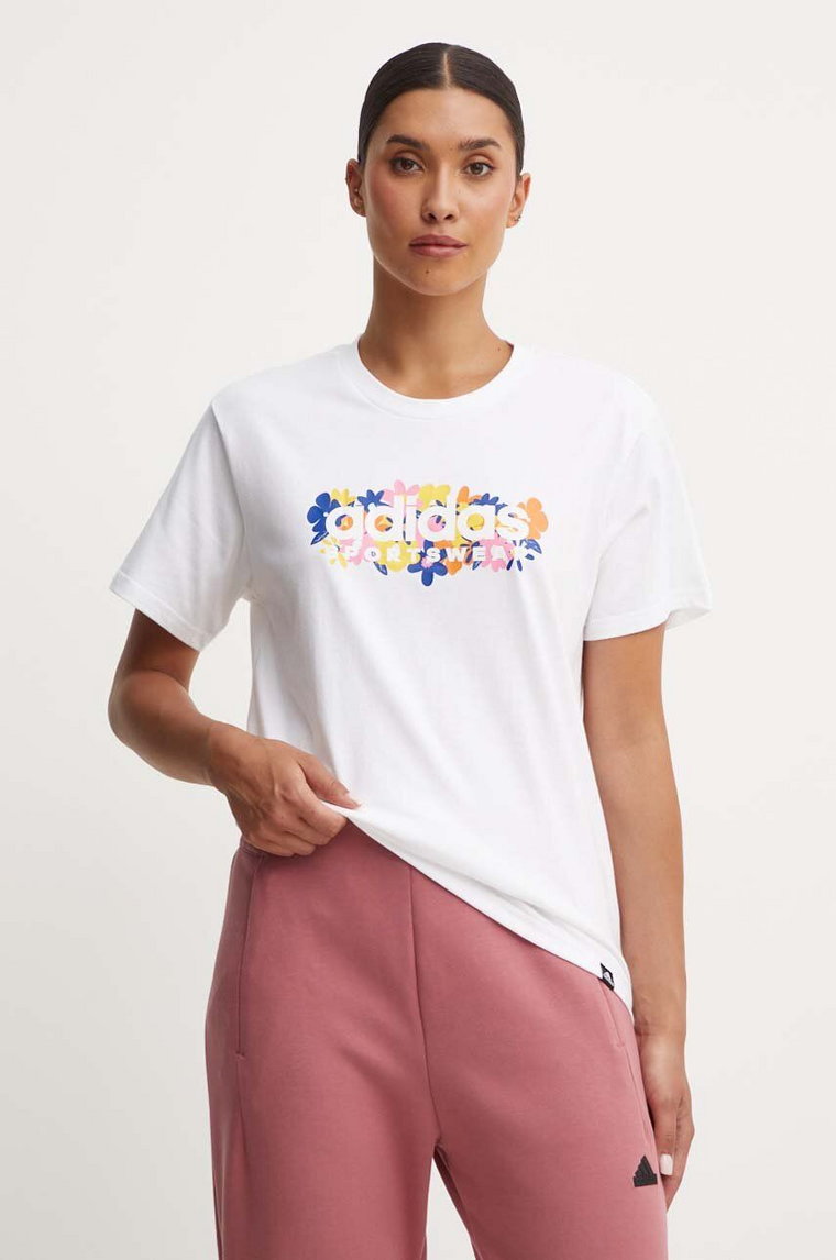 adidas t-shirt bawełniany damski kolor biały IW5157