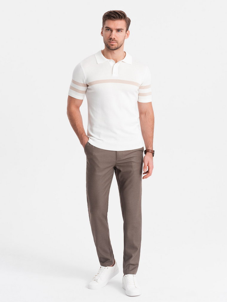 Spodnie męskie klasyczne chino SLIM FIT - ciemnobeżowe V2 OM-PACP-0182