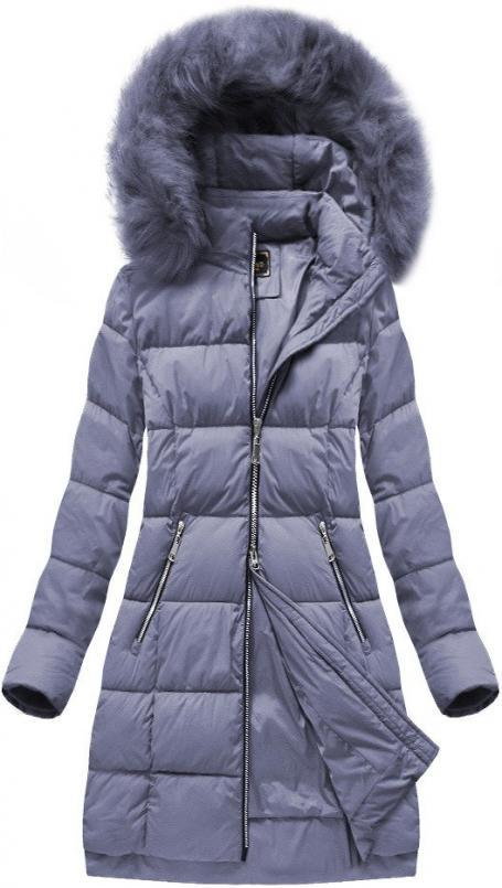 Pikowana damska kurtka zimowa z kapturem wrzosowa (7702)
