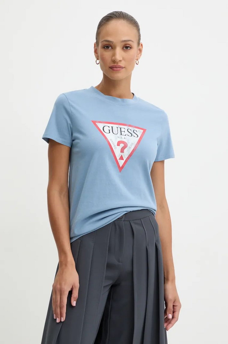 Guess t-shirt bawełniany kolor niebieski