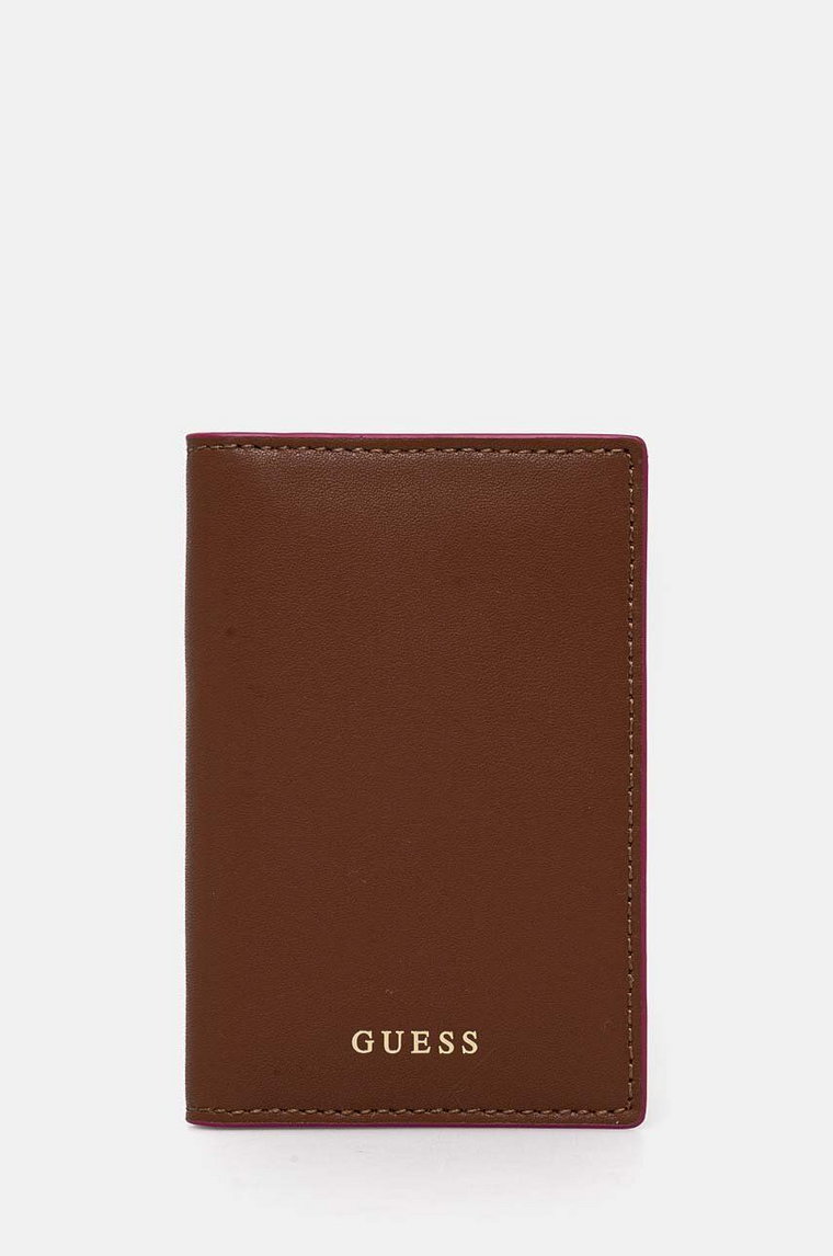 Guess etui na karty skórzane kolor brązowy RW1654 P4301