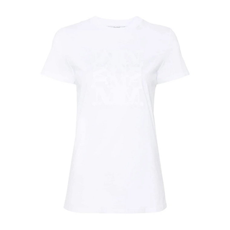 Biała Bawełniana Koszulka z Haftowanym Logo Max Mara