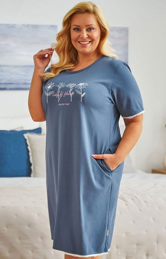 Doctor Nap niebieska koszula nocna plus size TB.5366, Kolor niebieski, Rozmiar L, Doctor Nap