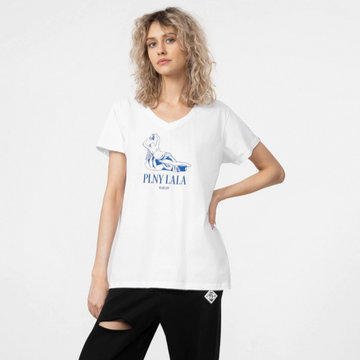 Damski t-shirt z nadrukiem PLNY LALA Ambrosia V-Neck White Tee