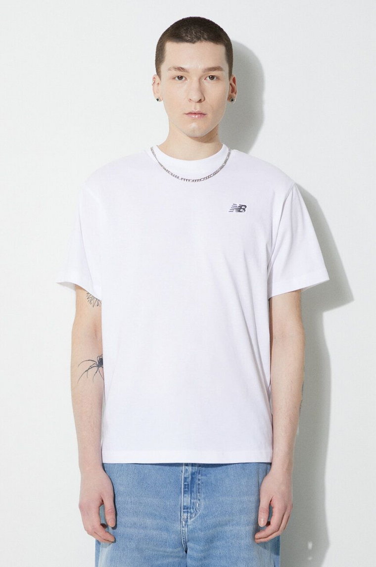New Balance t-shirt bawełniany Small Logo męski kolor biały z aplikacją MT41509WT
