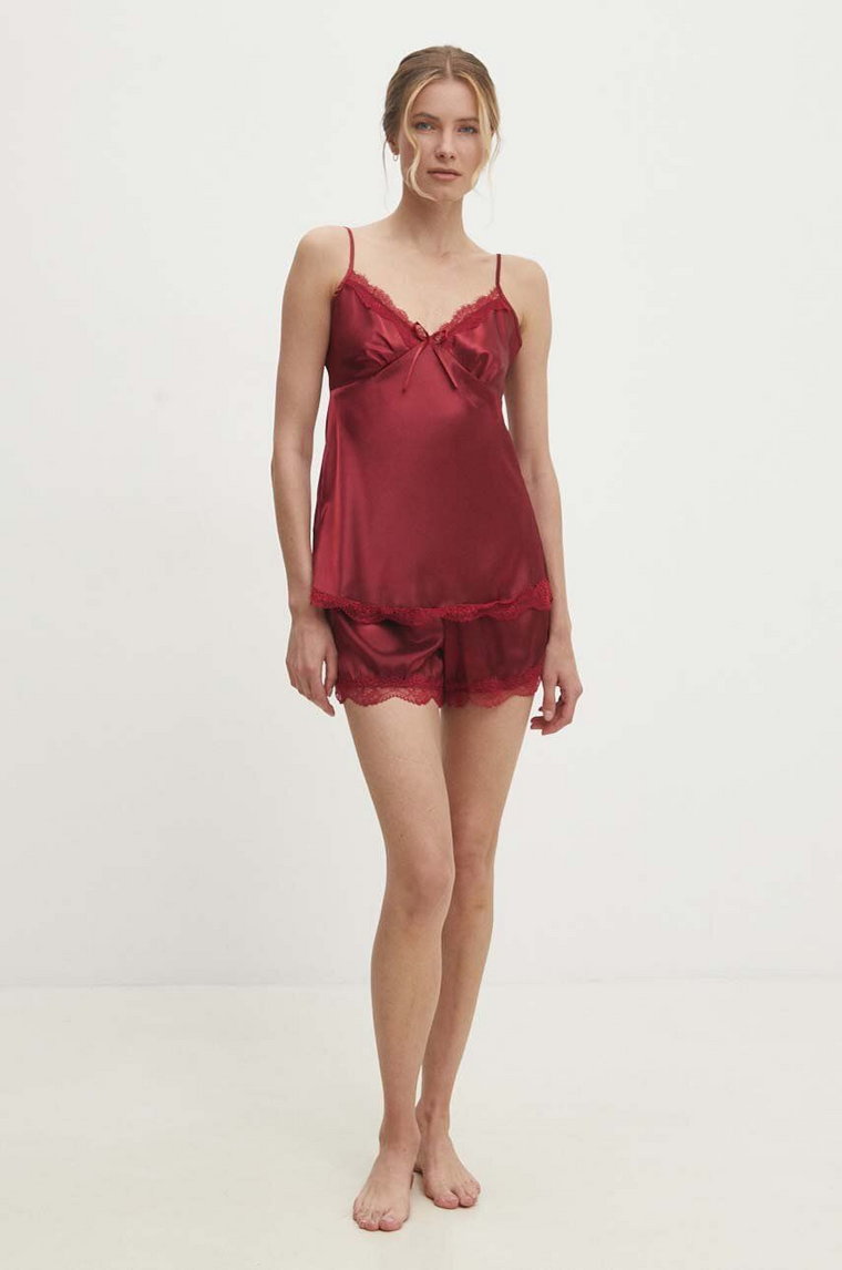 Answear Lab piżama damska kolor czerwony satynowa
