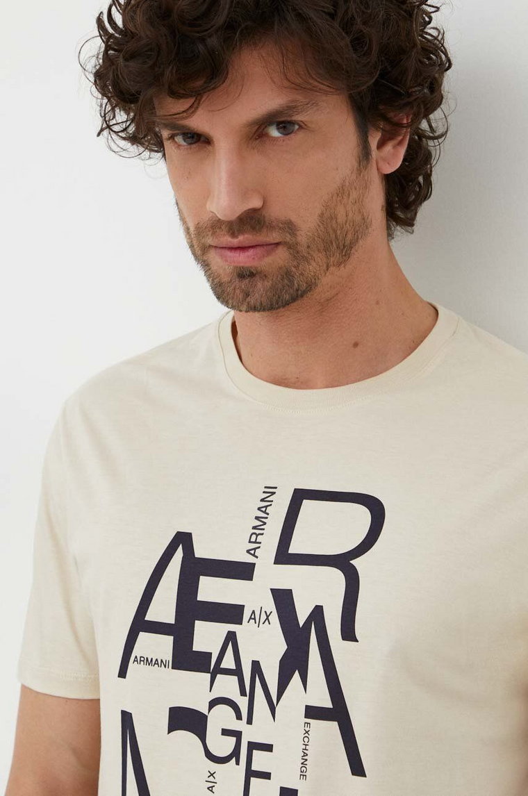 Armani Exchange t-shirt bawełniany męski kolor beżowy z nadrukiem 3DZTAA ZJA5Z