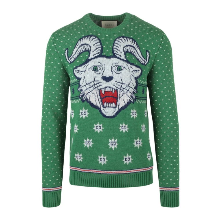 Zielony Sweter z Tygrysem-Jakkarde dla Mężczyzn Gucci