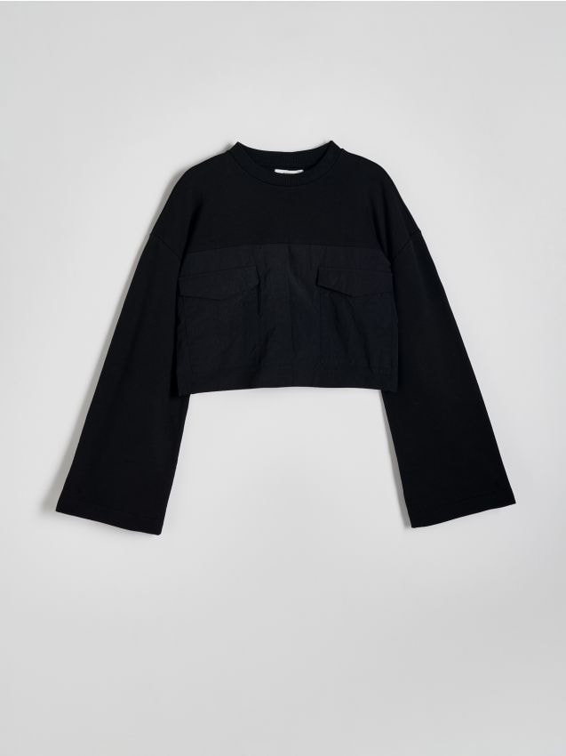 Reserved - Krótka bluza z łączonych materiałów - czarny