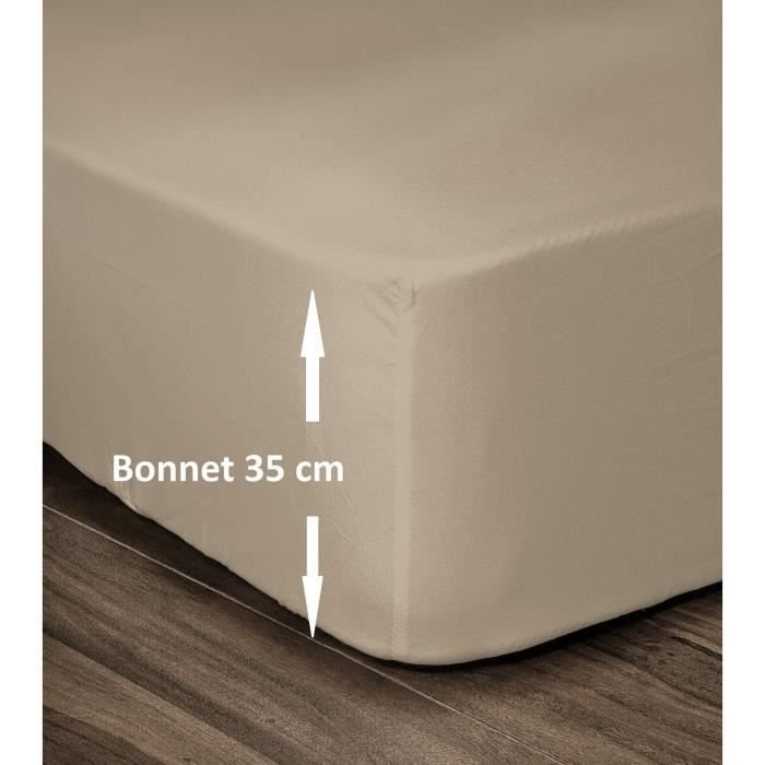 PIEKNY DOM 100% Bawelna Przescieradlo 140x190 cm - Kapelusz 35 cm - Bezowy