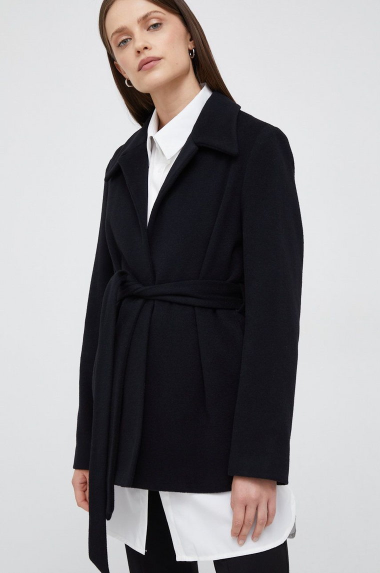 Calvin Klein płaszcz wełniany kolor czarny przejściowa