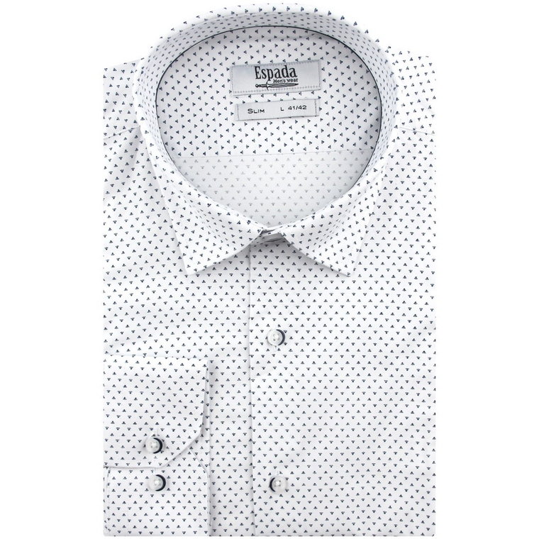 Koszula Męska Elegancka Wizytowa do garnituru biała we wzorki z długim rękawem w kroju SLIM FIT Espada Men's Wear H126