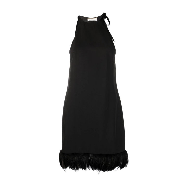 Czarna Sukienka Mini z Piórami Saint Laurent