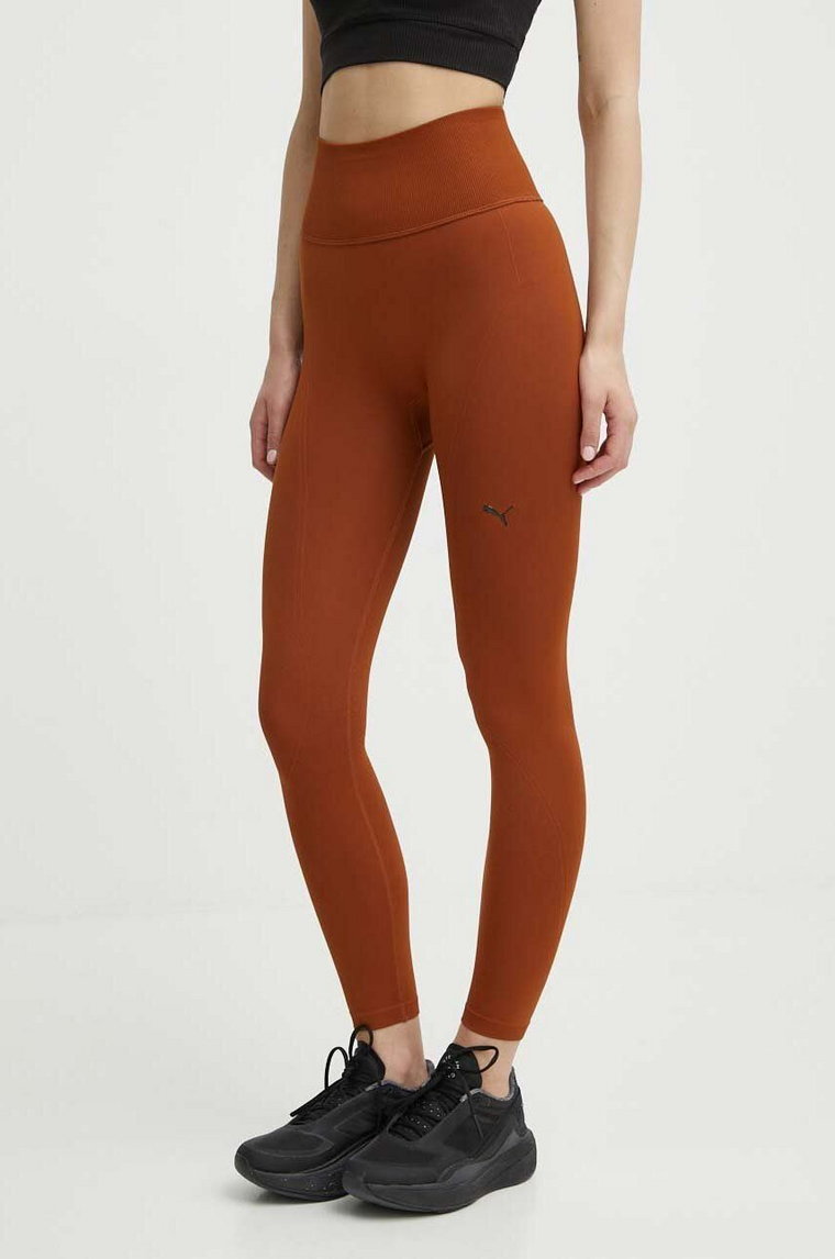 Puma legginsy treningowe Shapeluxe Seamless kolor brązowy gładkie 524360