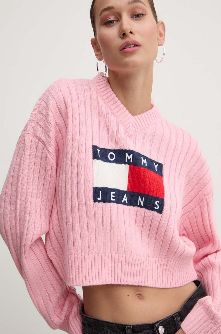 Tommy Jeans sweter damski kolor różowy lekki DW0DW18528